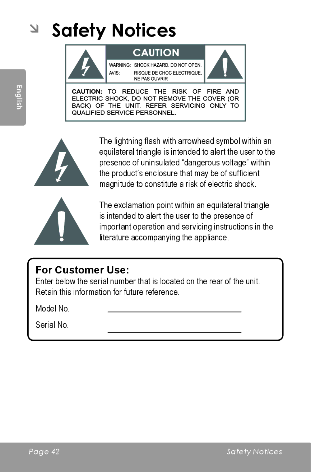 COBY electronic CAM5000 instruction manual ÂÂ Safety Notices, For Customer Use 