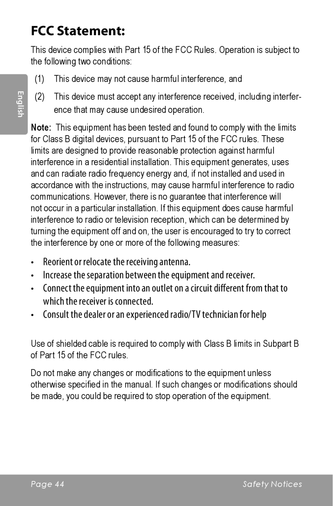 COBY electronic CAM5000 instruction manual FCC Statement, Reorient or relocate the receiving antenna 