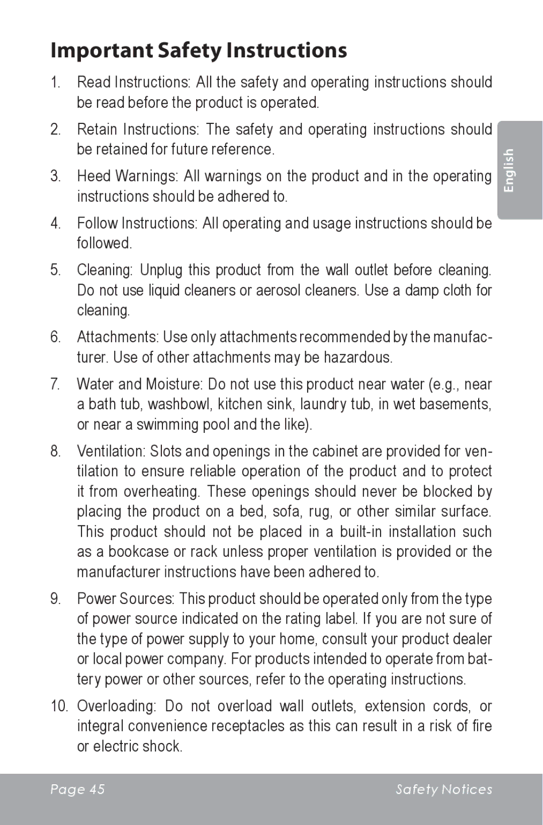 COBY electronic CAM5000 instruction manual Important Safety Instructions 