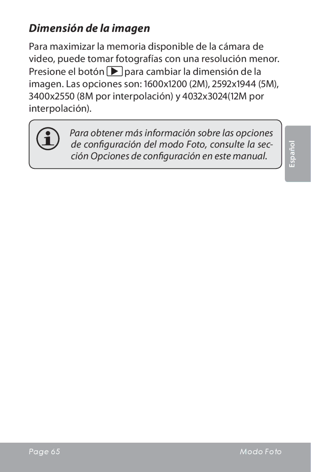 COBY electronic CAM5000 instruction manual Dimensión de la imagen 