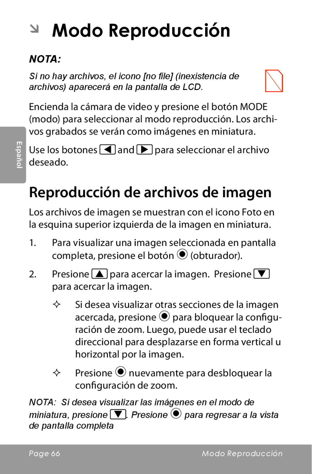 COBY electronic CAM5000 instruction manual ÂÂ Modo Reproducción, Reproducción de archivos de imagen 