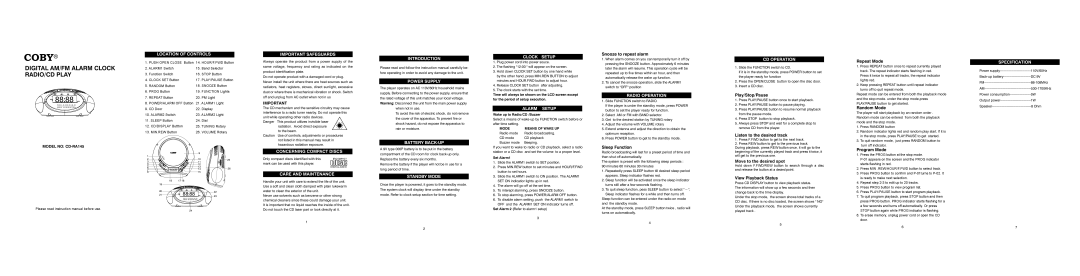 COBY electronic CD-RA145 instruction manual Location of Controls, Important Safeguards, Introduction Power Supply 