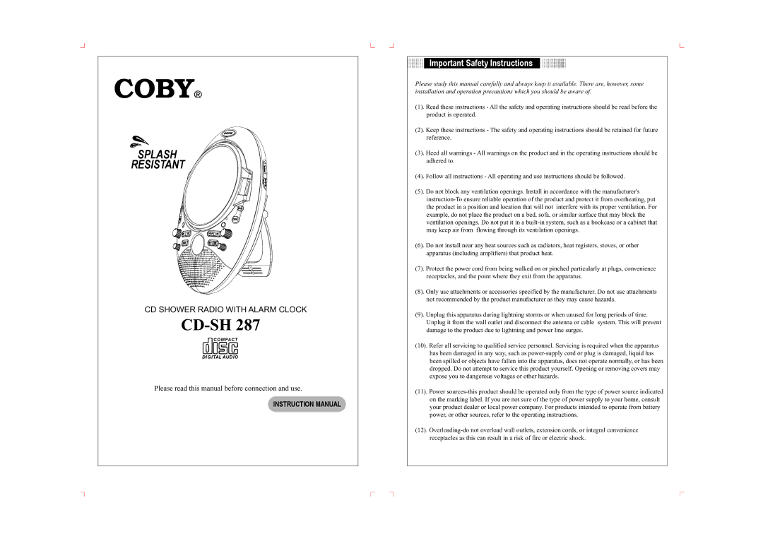 COBY electronic CD-SH 287 important safety instructions Important Safety Instructions 