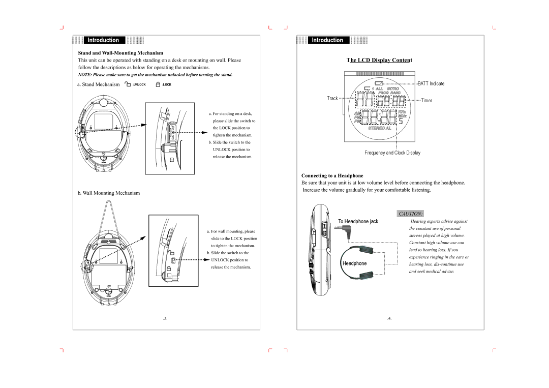 COBY electronic CD-SH 287 LCD Display Content, Stand and Wall-Mounting Mechanism, Stand Mechanism, Wall Mounting Mechanism 