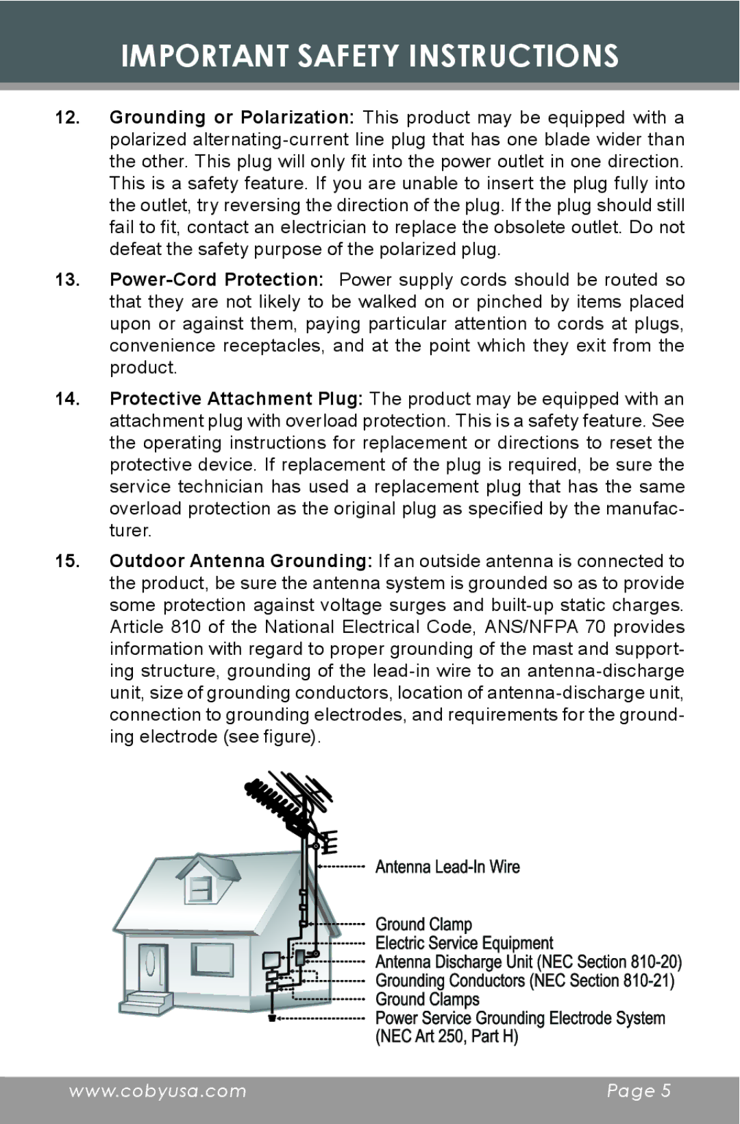 COBY electronic CD377 instruction manual Important Safety Instructions 