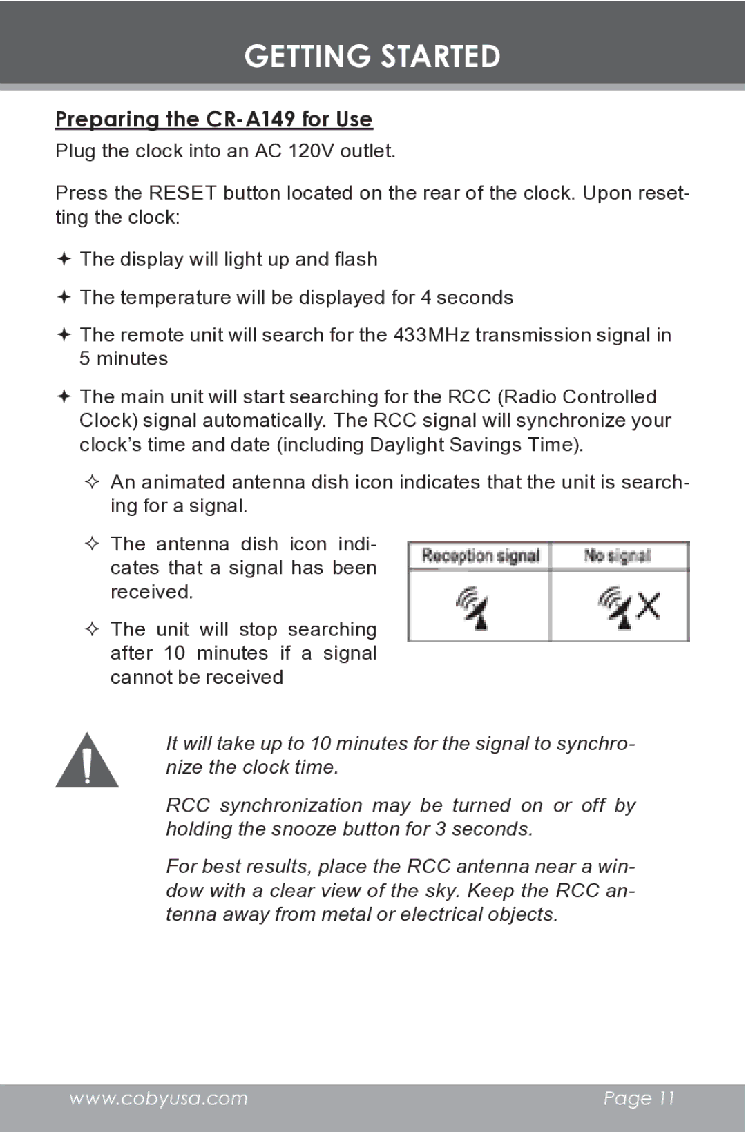 COBY electronic instruction manual Preparing the CR-A149 for Use 