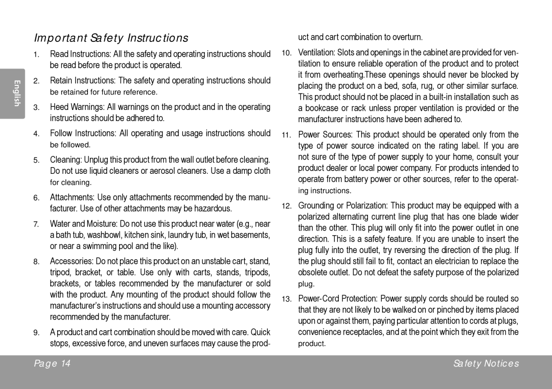 COBY electronic CRA59 instruction manual Important Safety Instructions 