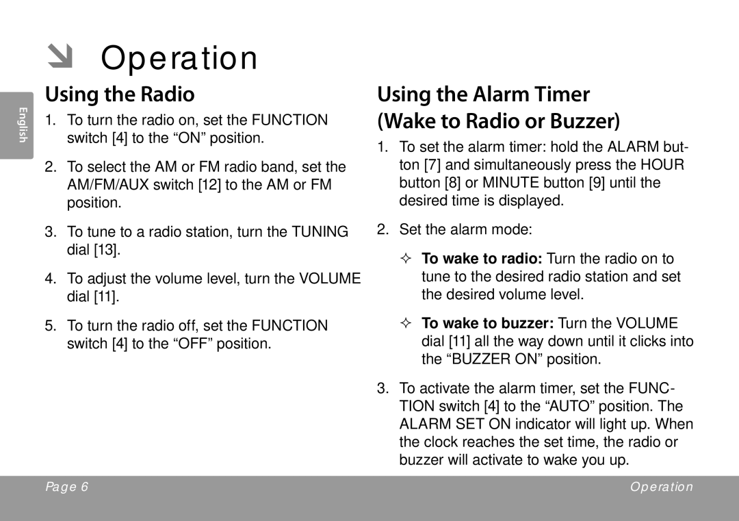 COBY electronic CRA59 instruction manual ÂÂ Operation, Using the Radio 