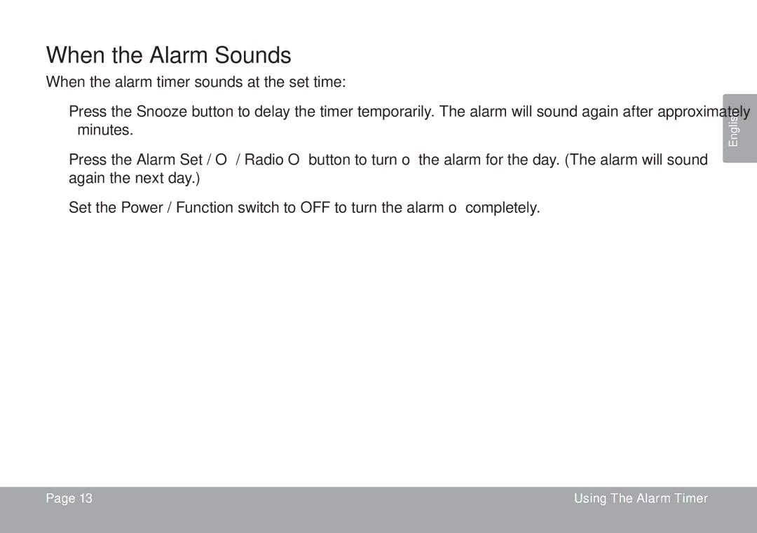 COBY electronic CSMP120 instruction manual When the Alarm Sounds 