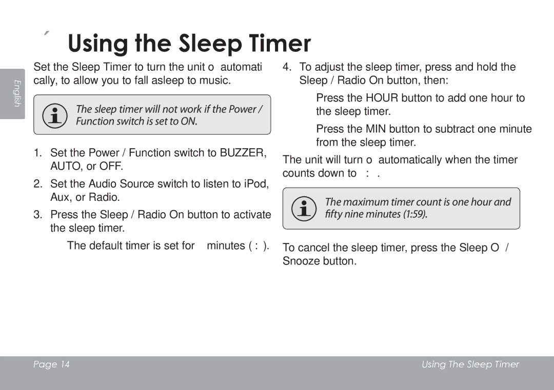 COBY electronic CSMP120 instruction manual ÂÂUsing the Sleep Timer 