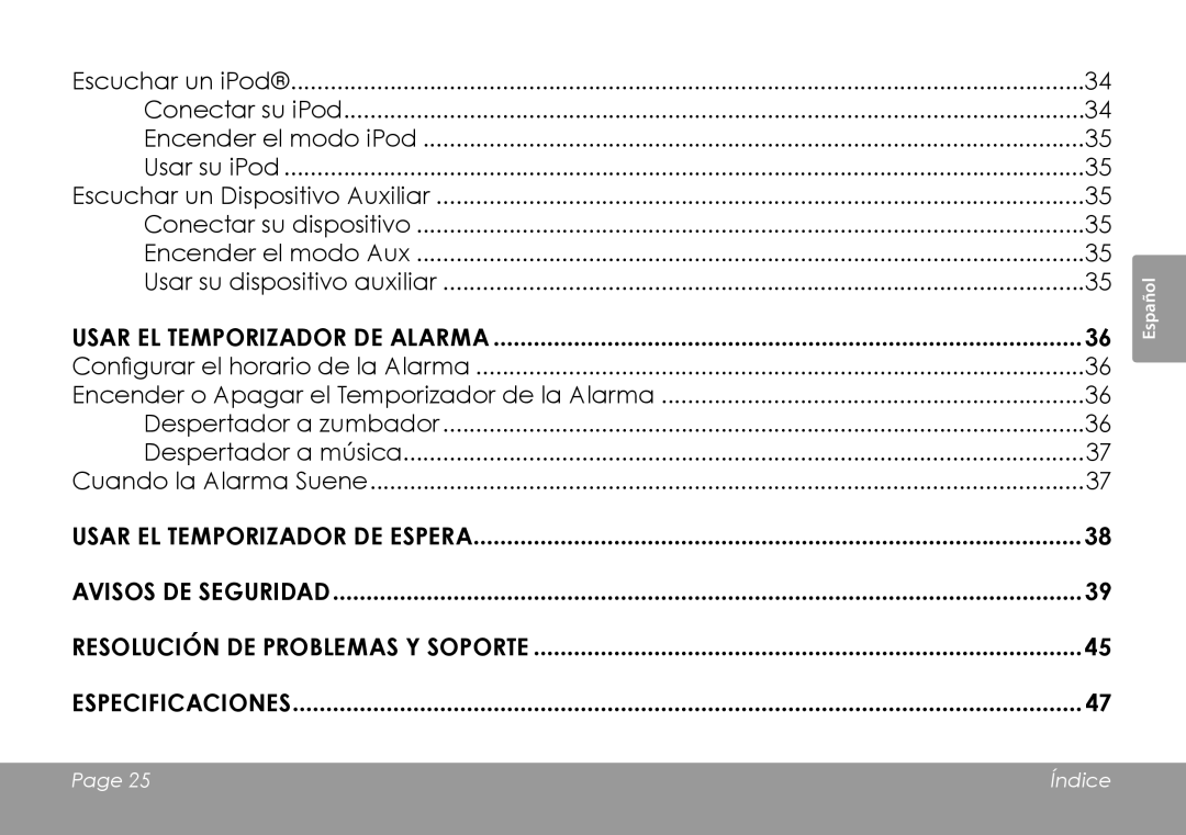 COBY electronic CSMP120 instruction manual Usar el Temporizador de Alarma 