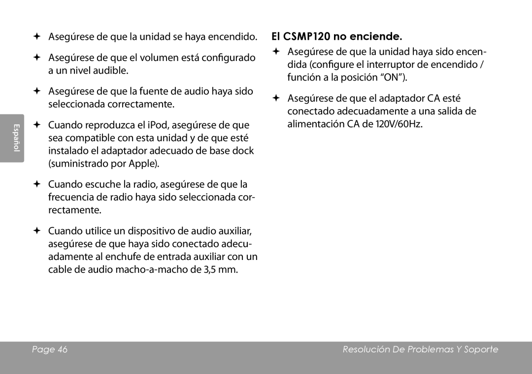 COBY electronic instruction manual El CSMP120 no enciende 