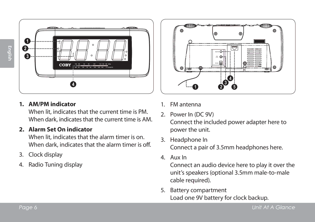 COBY electronic CSMP120 instruction manual AM/PM indicator 