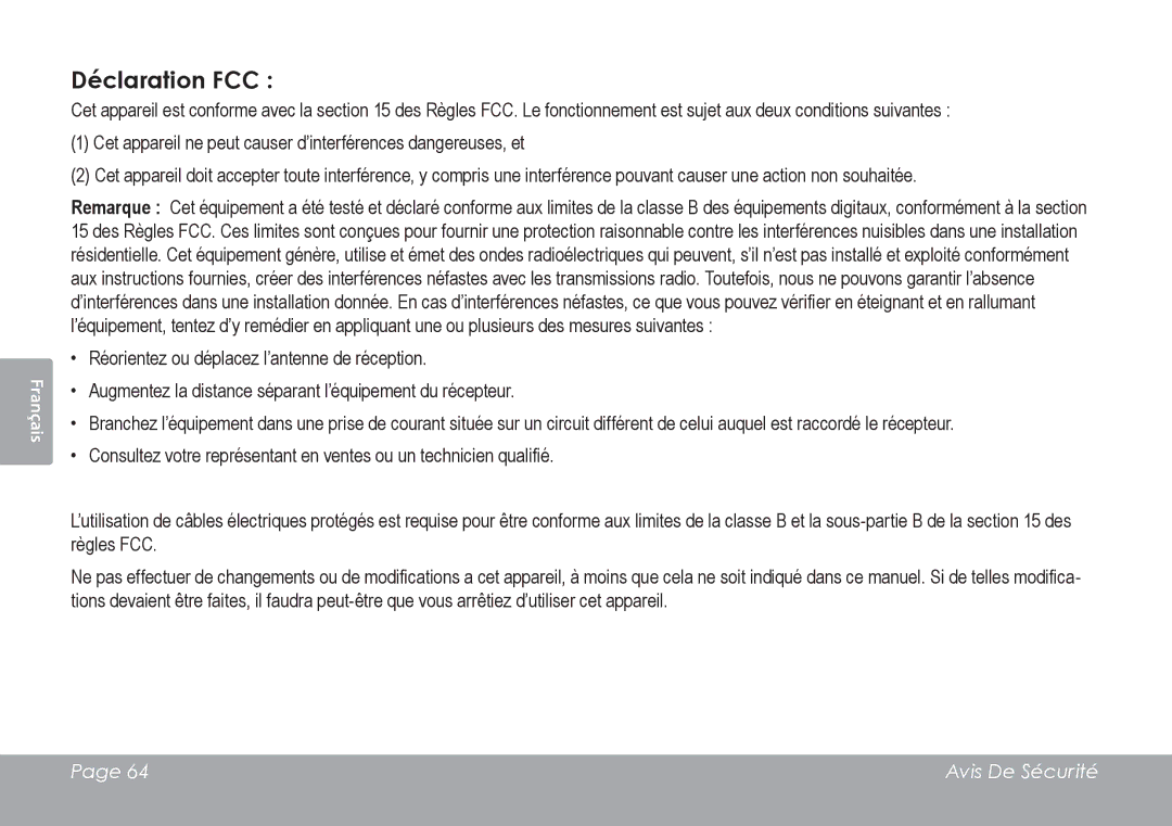 COBY electronic CSMP120 instruction manual Déclaration FCC 