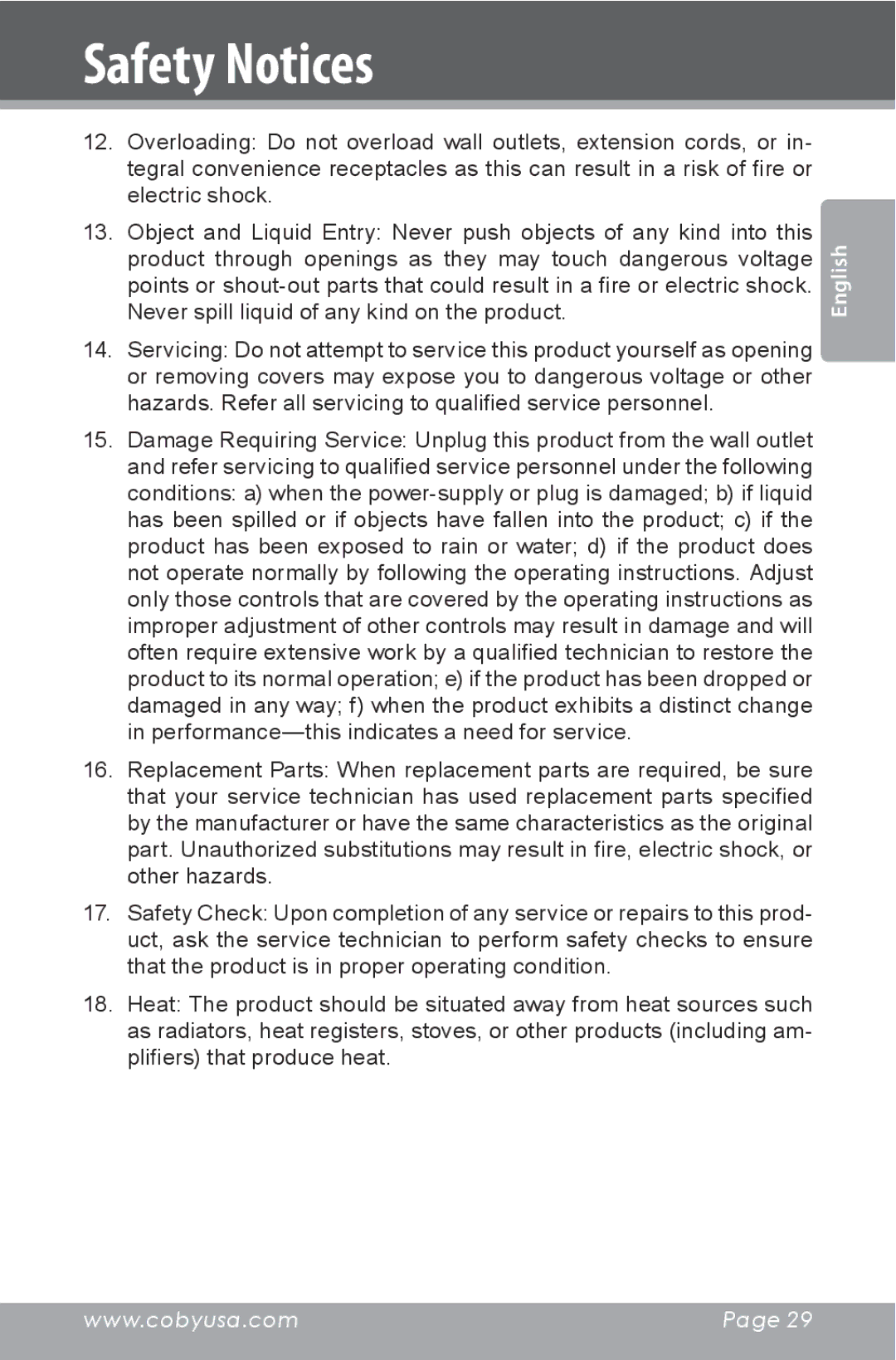 COBY electronic CSMP142 instruction manual Safety Notices 