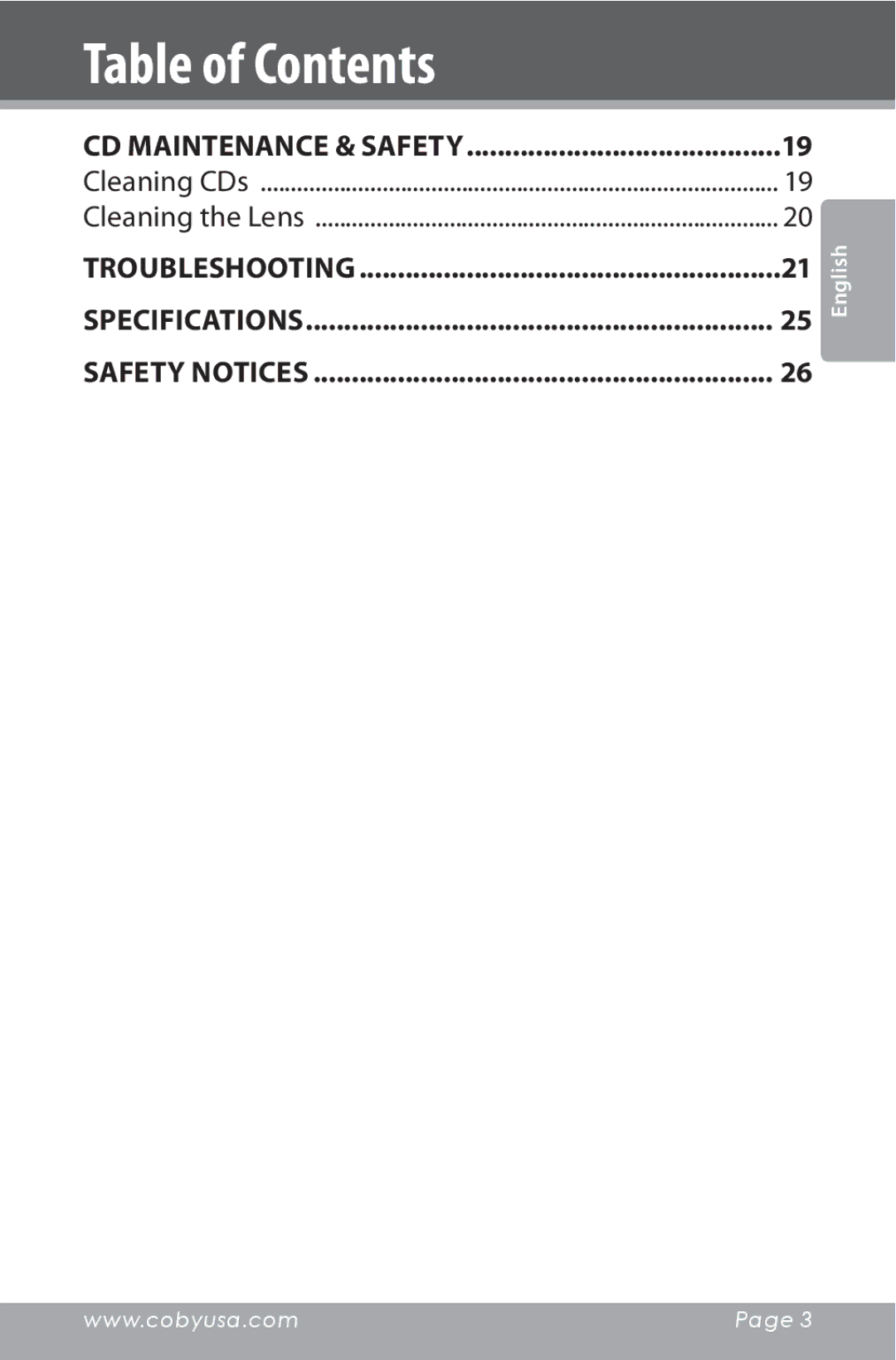 COBY electronic CSMP142 instruction manual CD Maintenance & Safety 