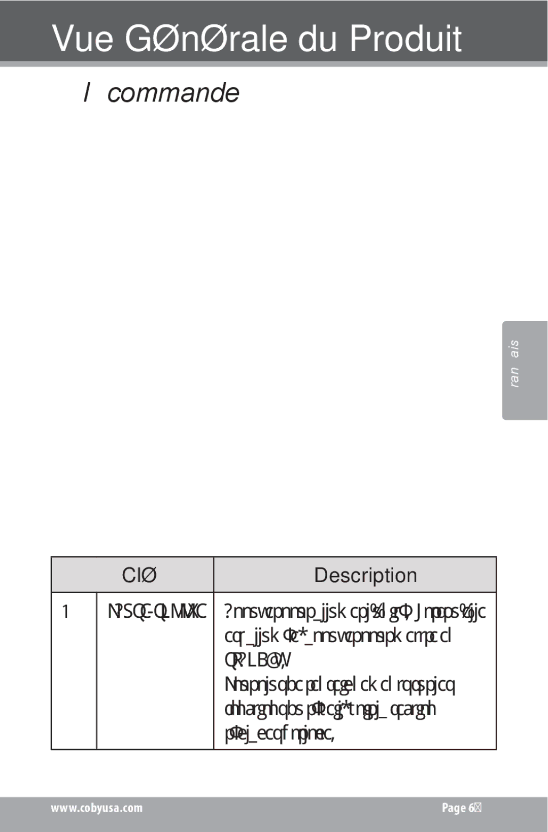 COBY electronic CSMP160 instruction manual Télécommande, Standby, Réglages horloge 