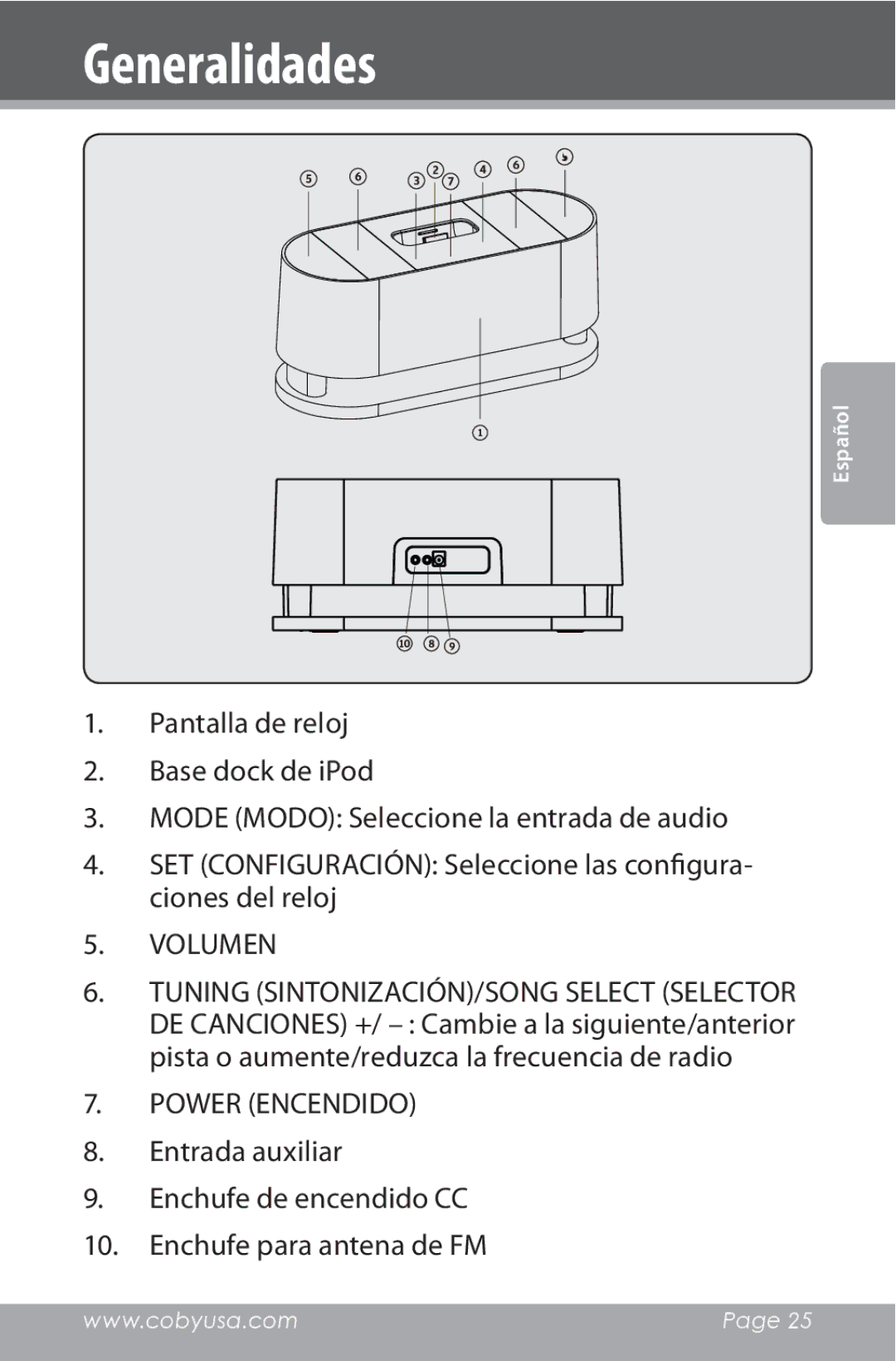 COBY electronic CSMP162 instruction manual Generalidades, Volumen 