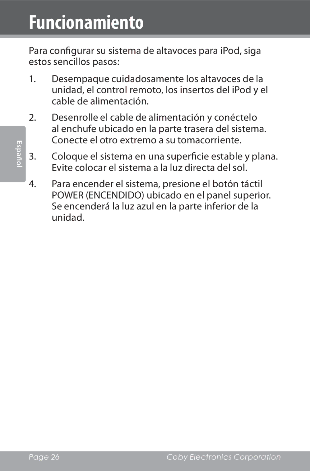 COBY electronic CSMP162 instruction manual Funcionamiento 