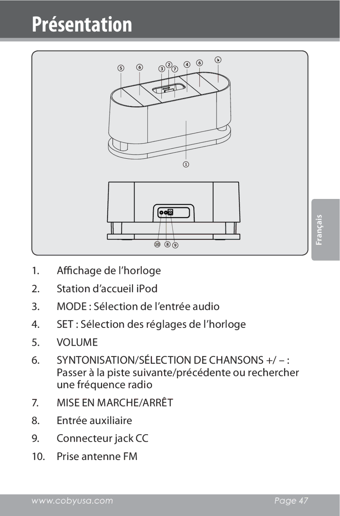 COBY electronic CSMP162 instruction manual Présentation 