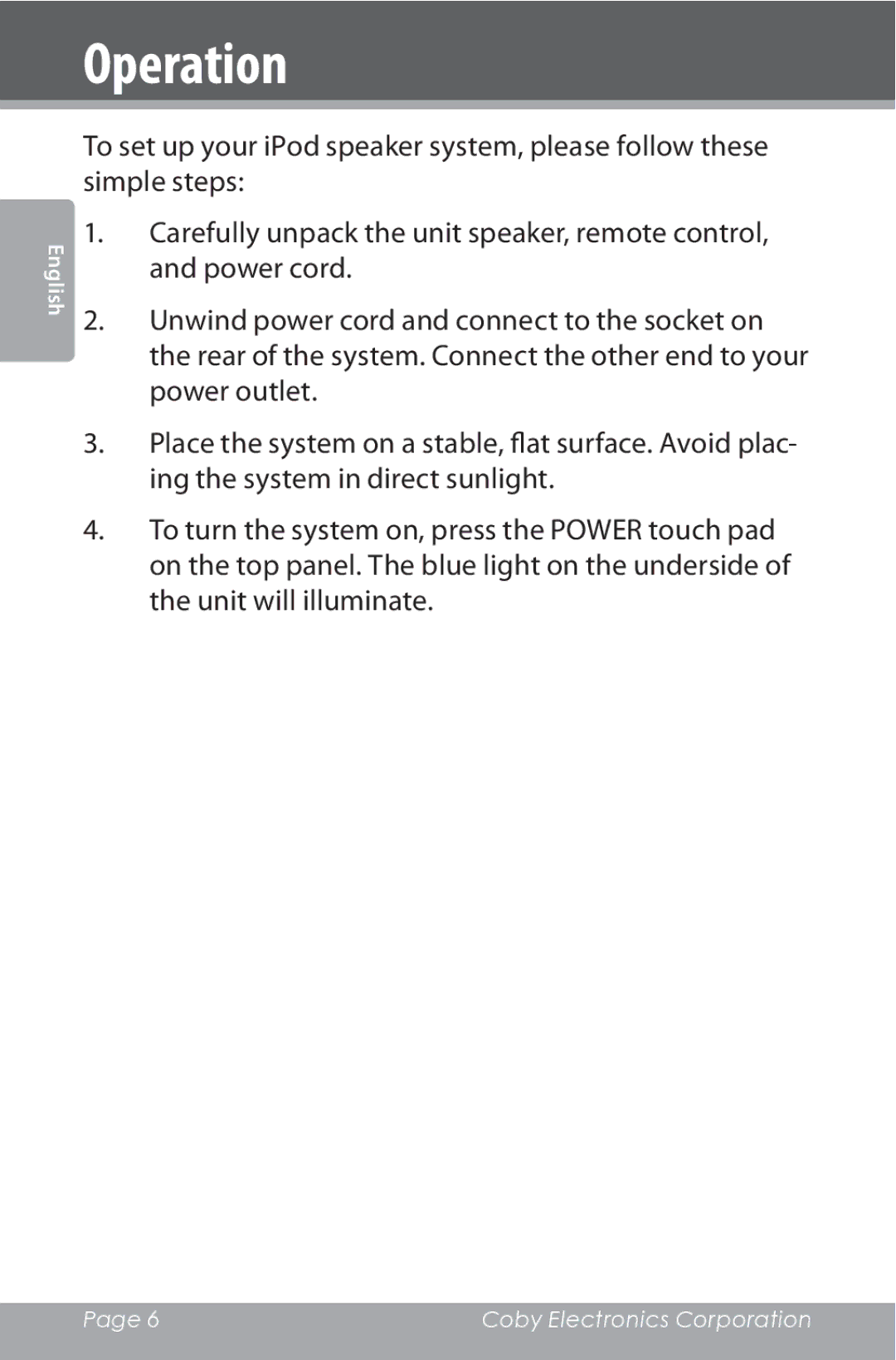 COBY electronic CSMP162 instruction manual Operation 