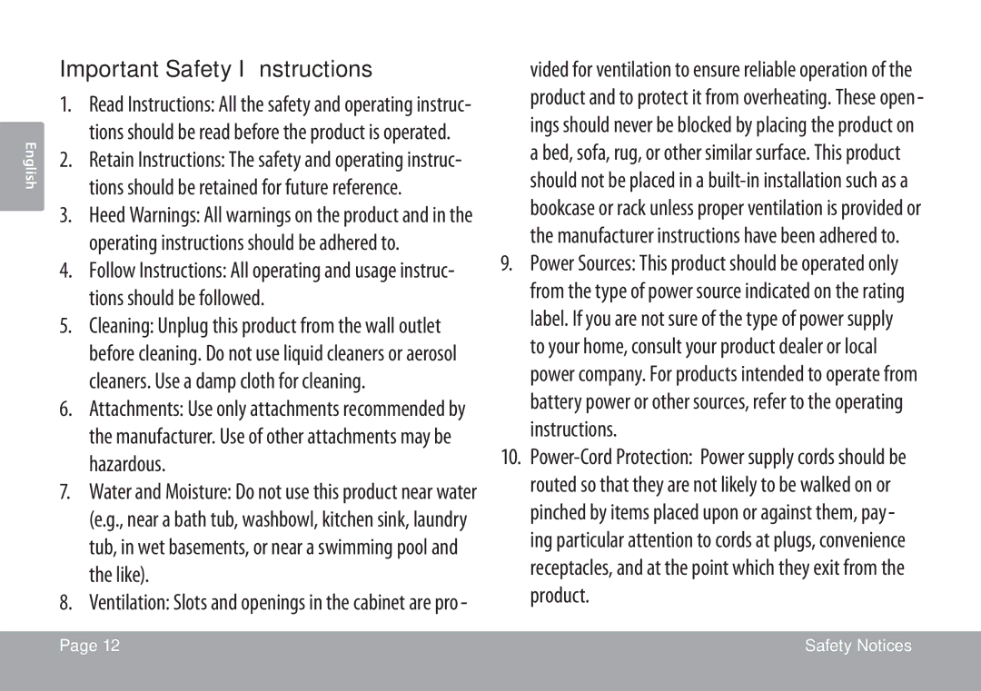 COBY electronic CSMP67 instruction manual Important Safety Instructions 