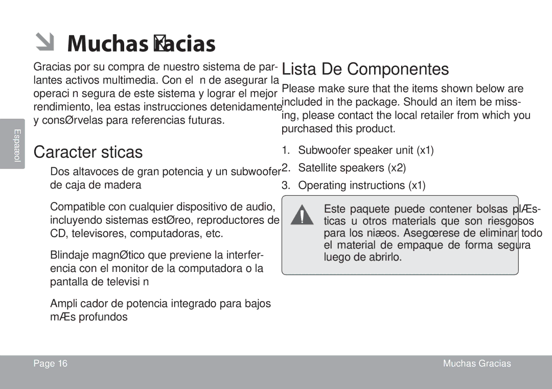 COBY electronic CSMP67 instruction manual ÂÂMuchas Gracias, Características 