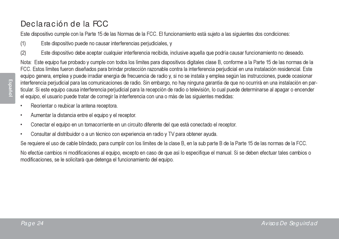 COBY electronic CSMP67 instruction manual Declaración de la FCC 