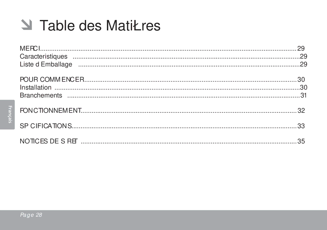 COBY electronic CSMP67 instruction manual ÂÂTable des Matières 