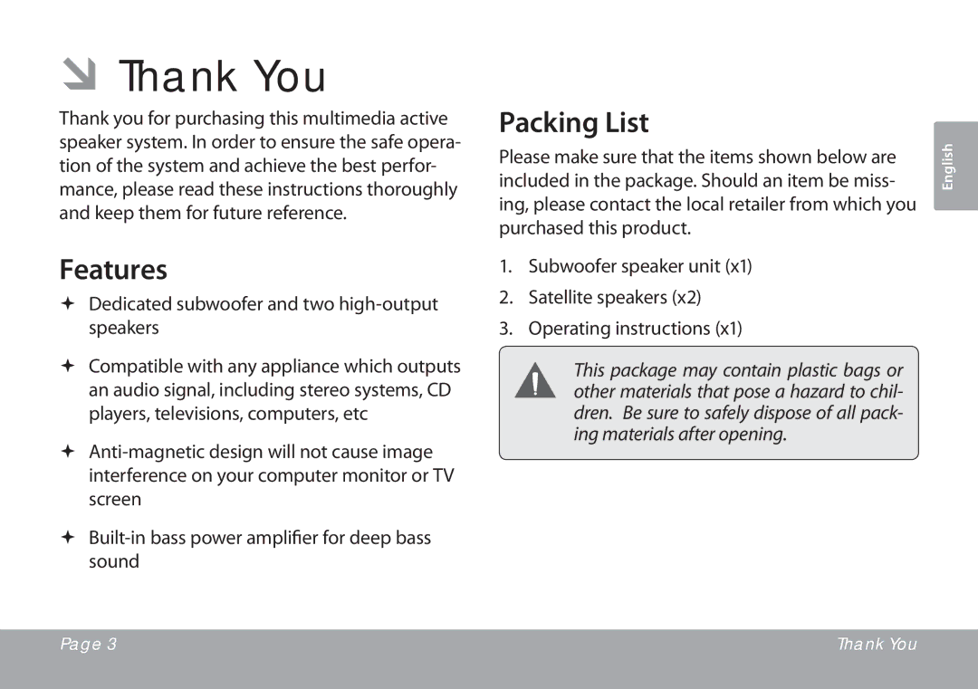 COBY electronic CSMP67 instruction manual ÂÂThank You, Features 