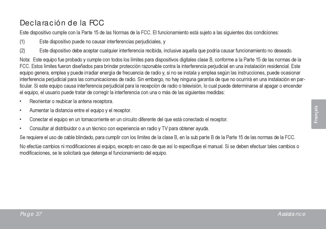 COBY electronic CSMP67 instruction manual Declaración de la FCC 