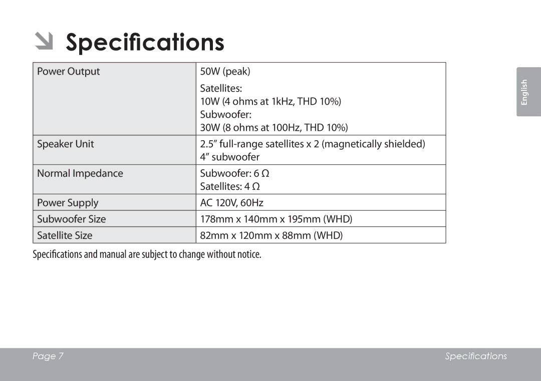 COBY electronic CSMP67 instruction manual ÂÂSpecifications 