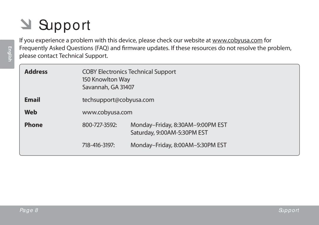 COBY electronic CSMP67 instruction manual ÂÂSupport, Web Phone 