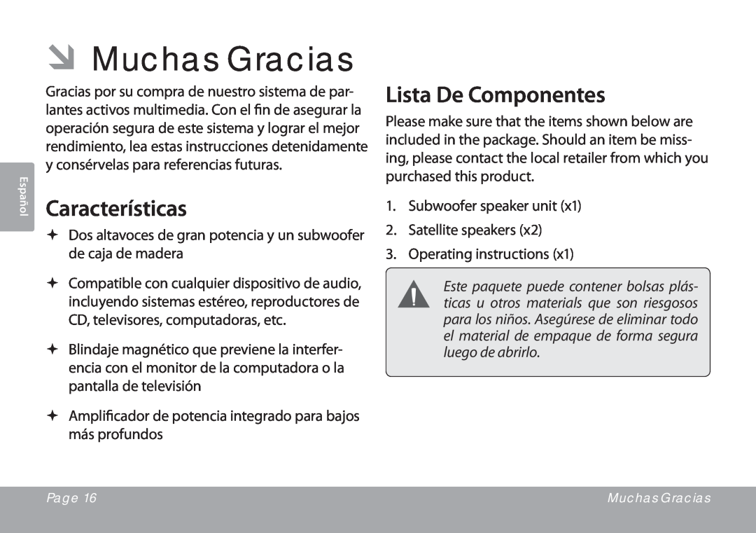 COBY electronic CSMP67 instruction manual ÂÂMuchas Gracias, Características, Lista De Componentes 