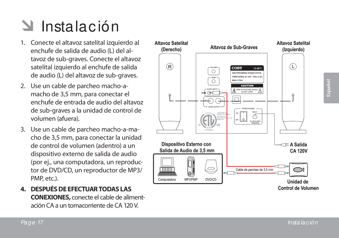 COBY electronic CSMP77 instruction manual ÂÂInstalación 