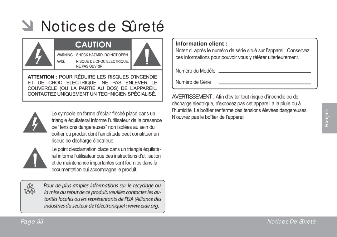 COBY electronic CSMP77 instruction manual ÂÂNotices de Sûreté, Information client 