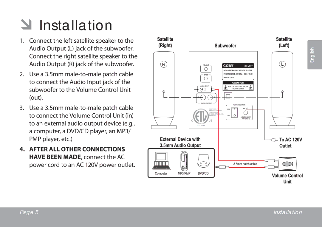 COBY electronic CSMP77 instruction manual ÂÂInstallation 