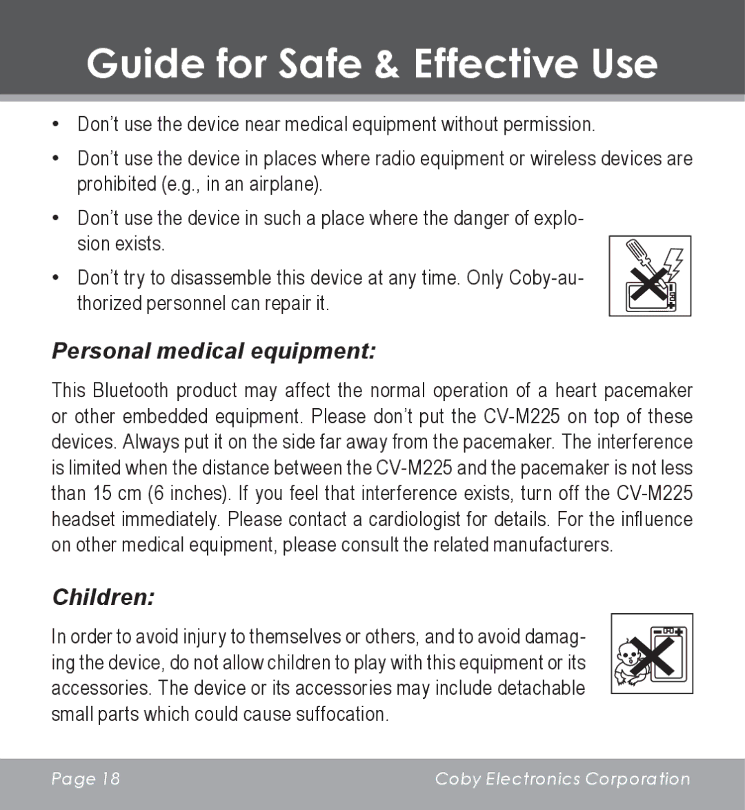 COBY electronic CV-M225 instruction manual Personal medical equipment, Children 