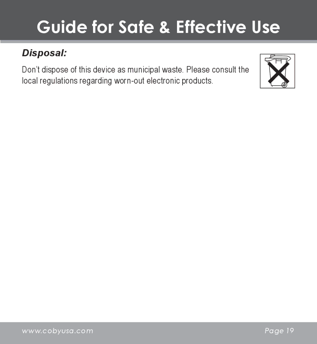 COBY electronic CV-M225 instruction manual Disposal 