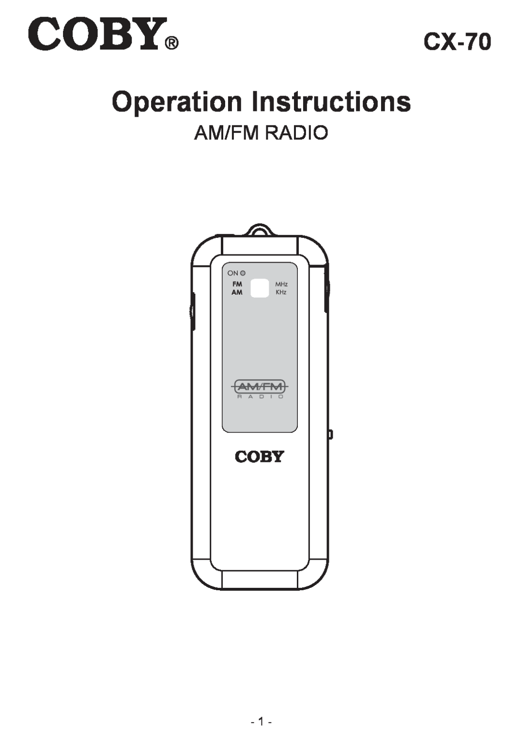 COBY electronic CX-70 manual Operation Instructions, Am/Fm Radio 