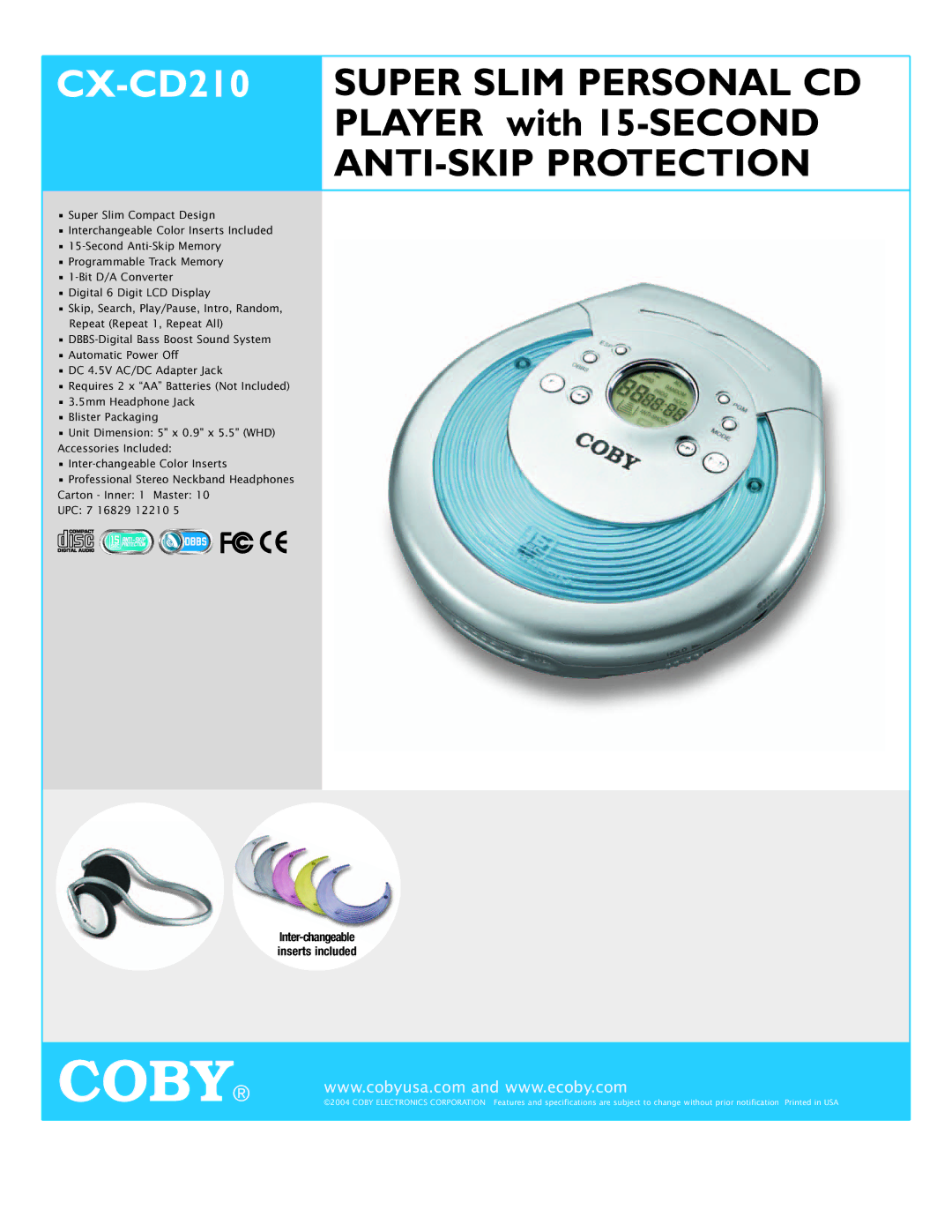 COBY electronic CX-CD210 specifications Coby 