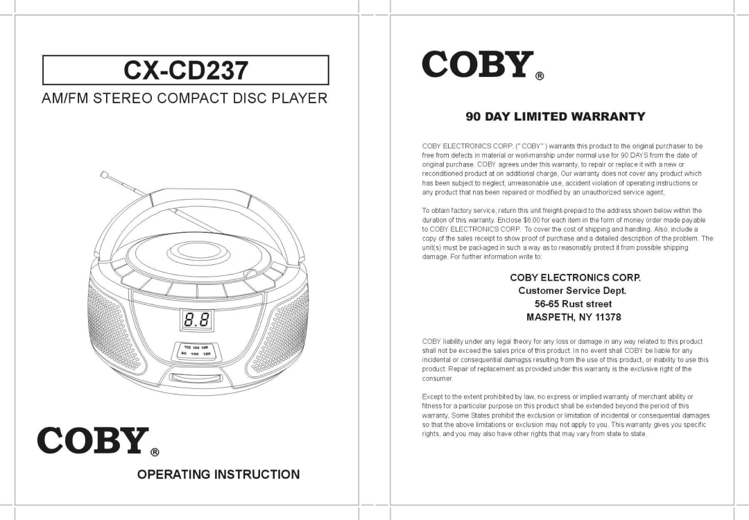 COBY electronic CX-CD237 manual 