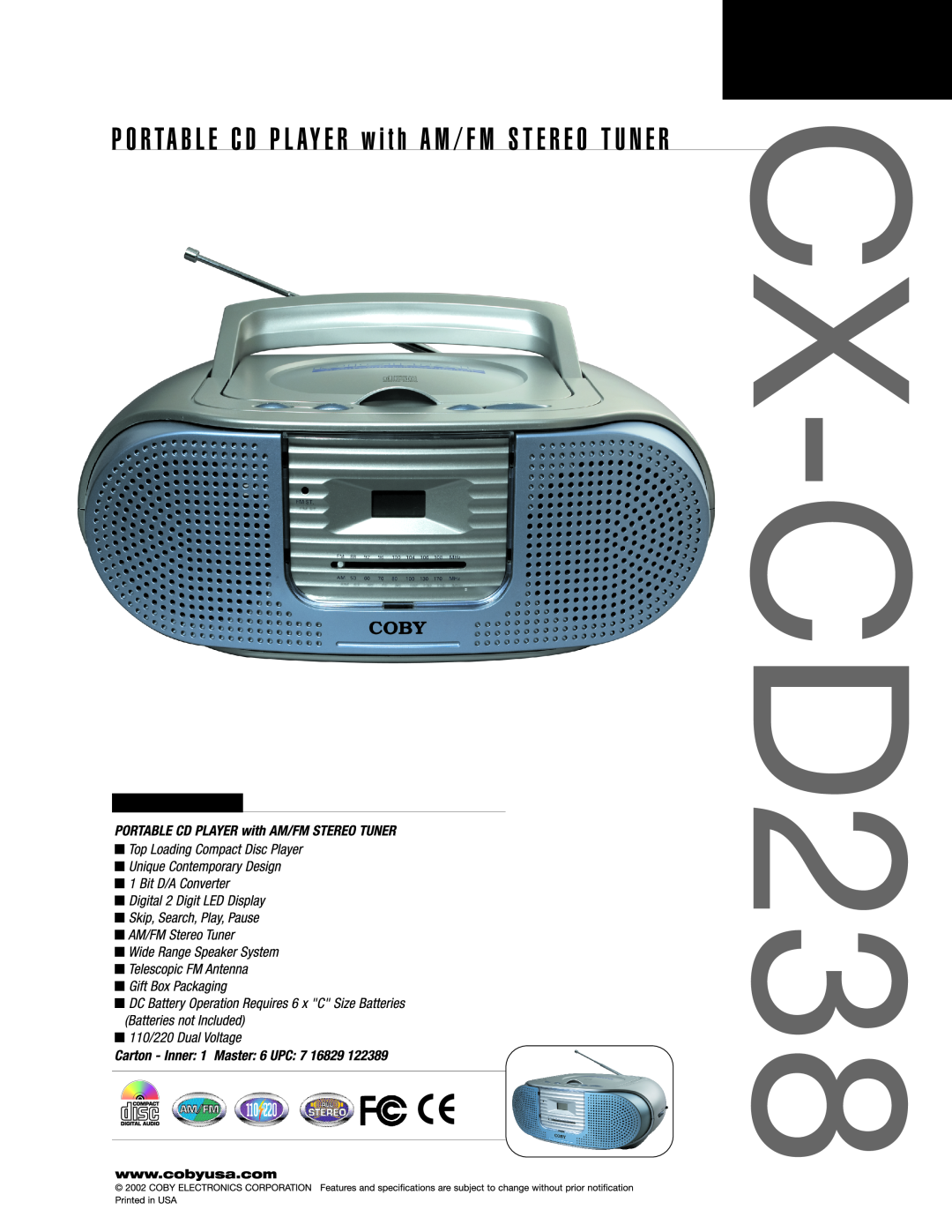 COBY electronic CX-CD238 manual 