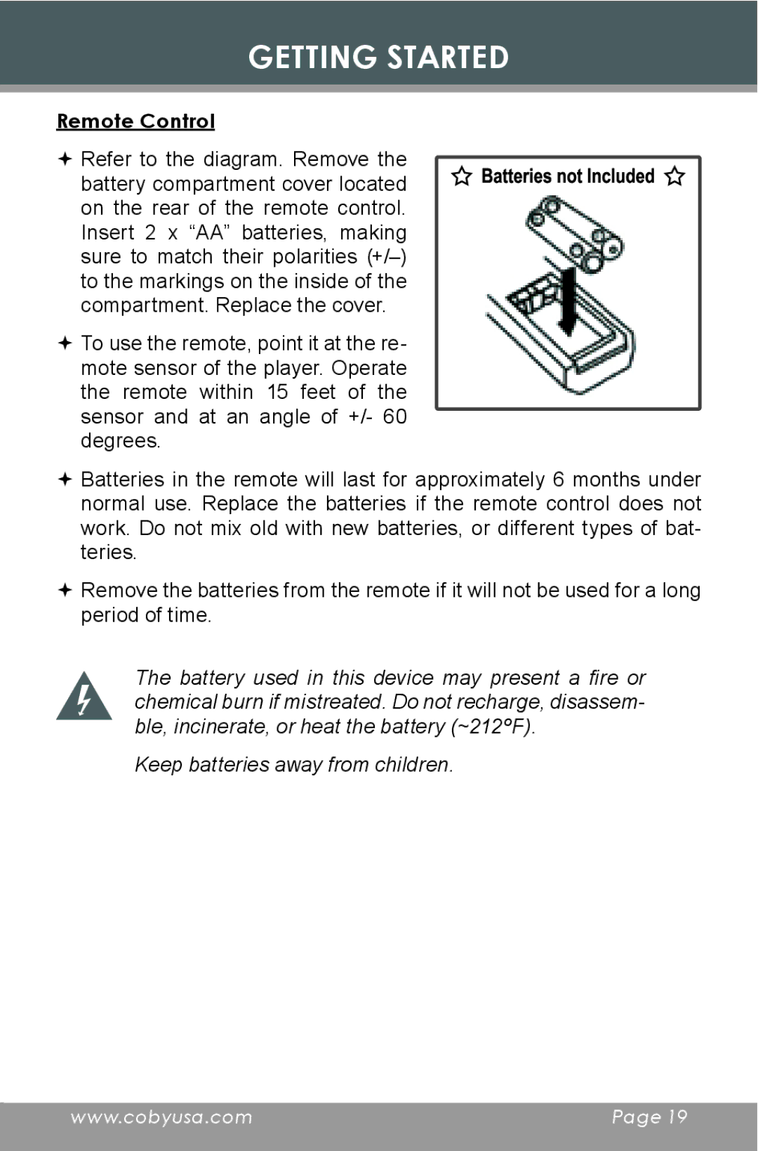 COBY electronic CX-CD397 instruction manual Keep batteries away from children 