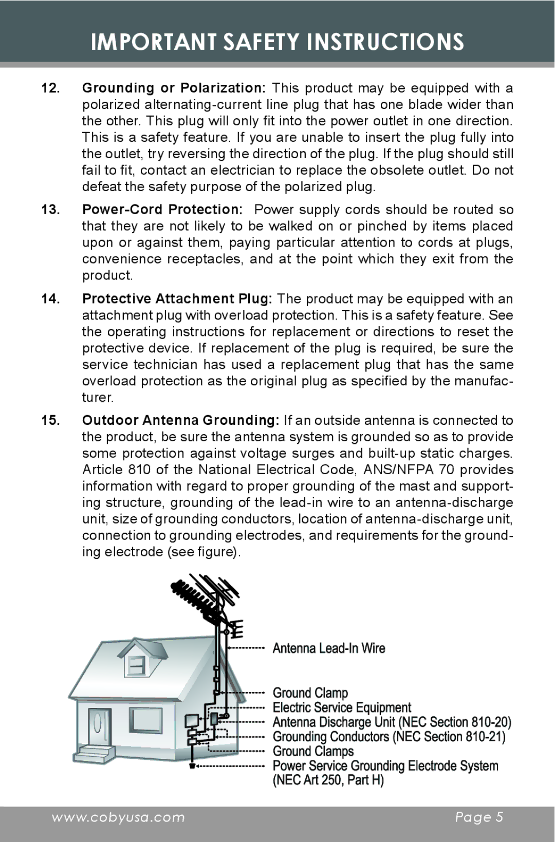 COBY electronic CX-CD397 instruction manual Important Safety Instructions 