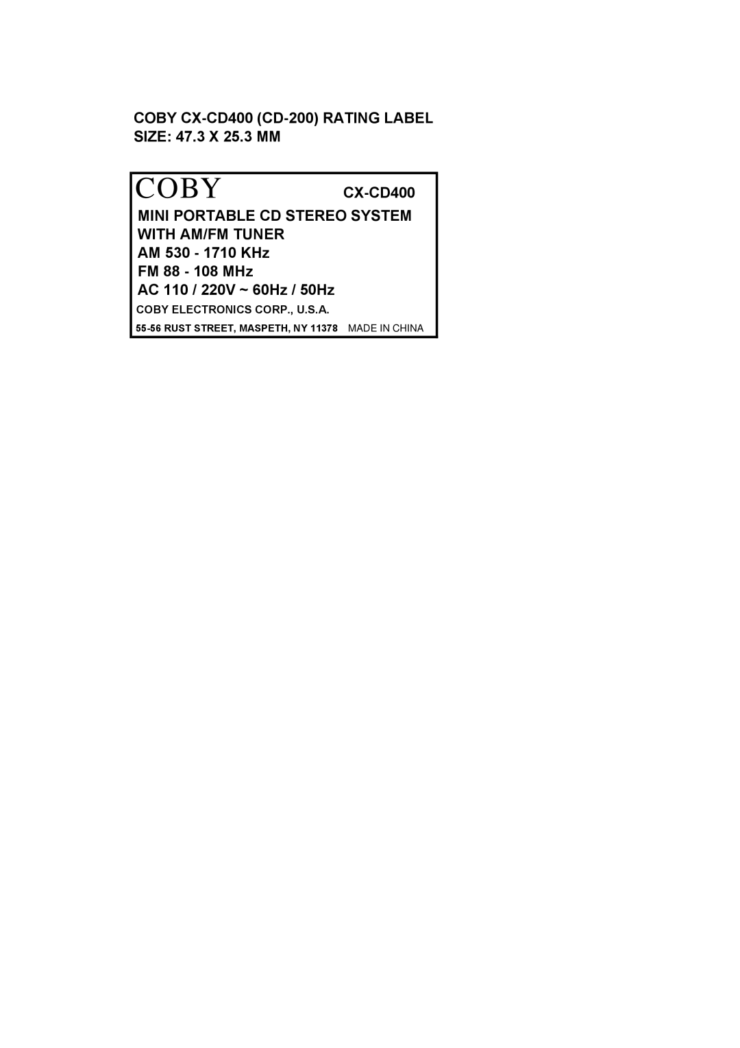 COBY electronic CX-CD400 operation manual Coby 