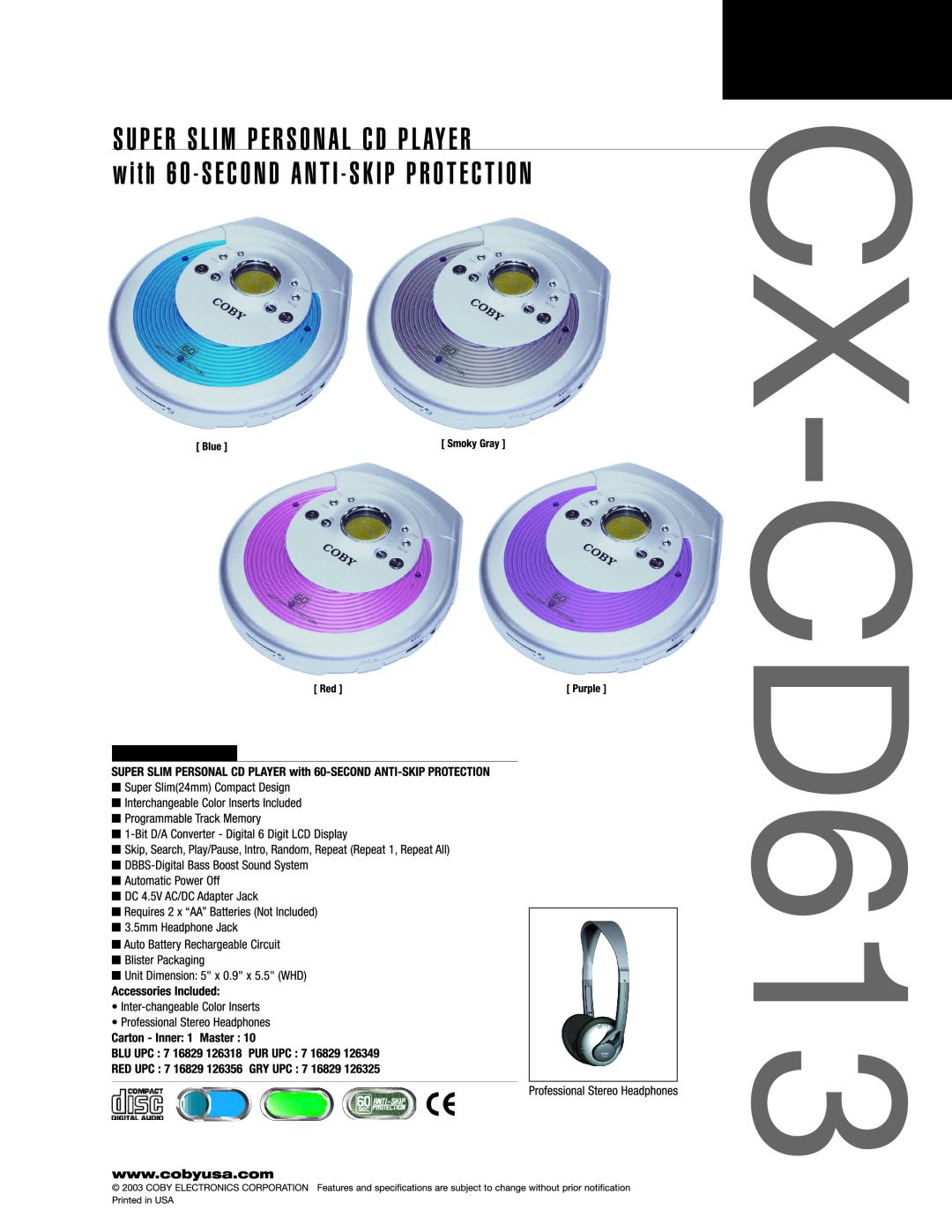 COBY electronic CX-CD613 manual 