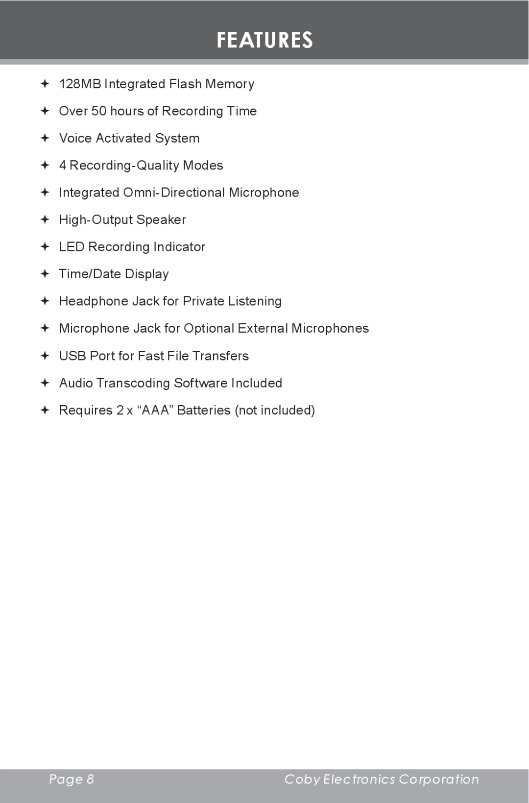 COBY electronic CX-R189 instruction manual Features 