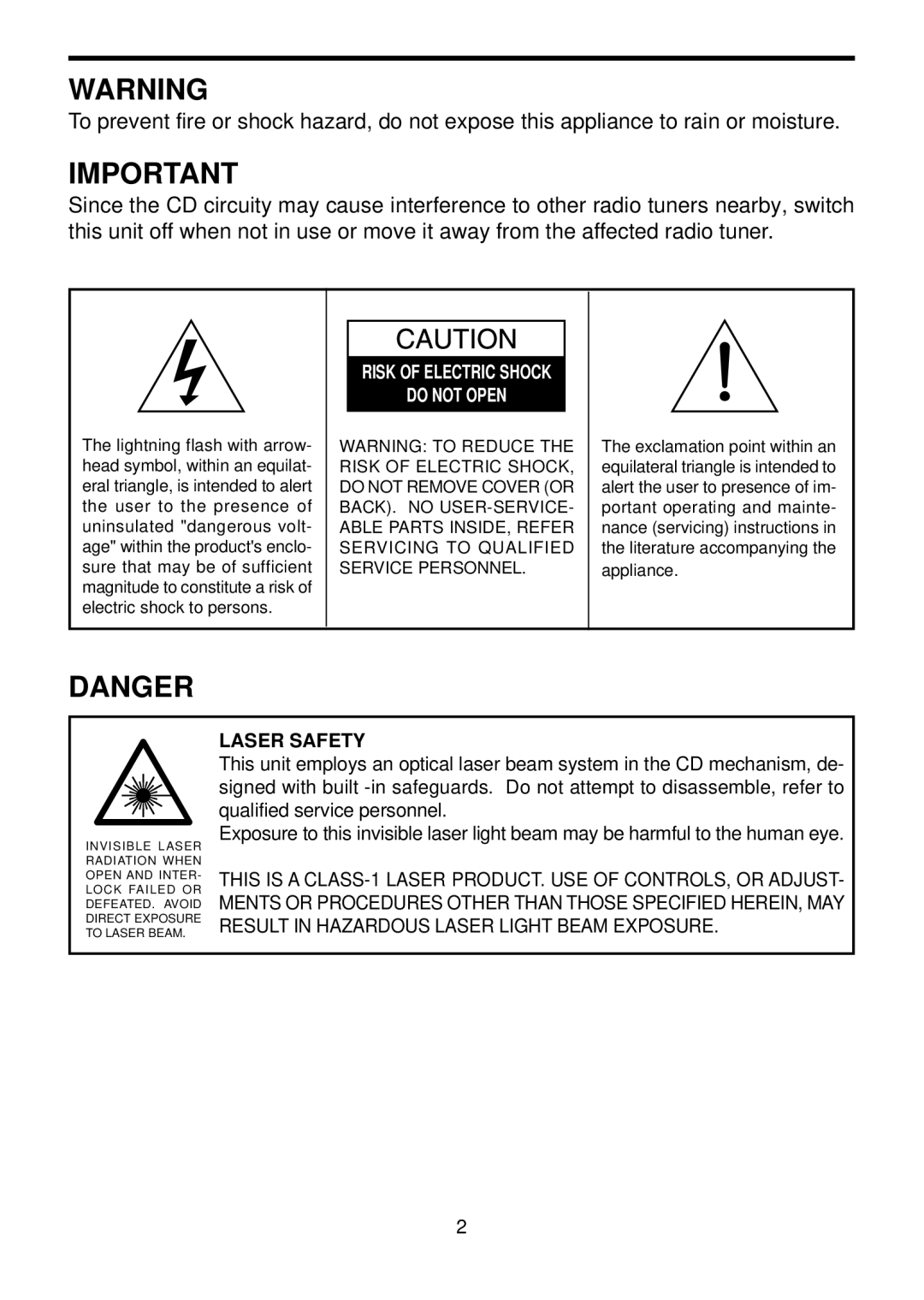 COBY electronic CXCD470 instruction manual Do not Open, Laser Safety 