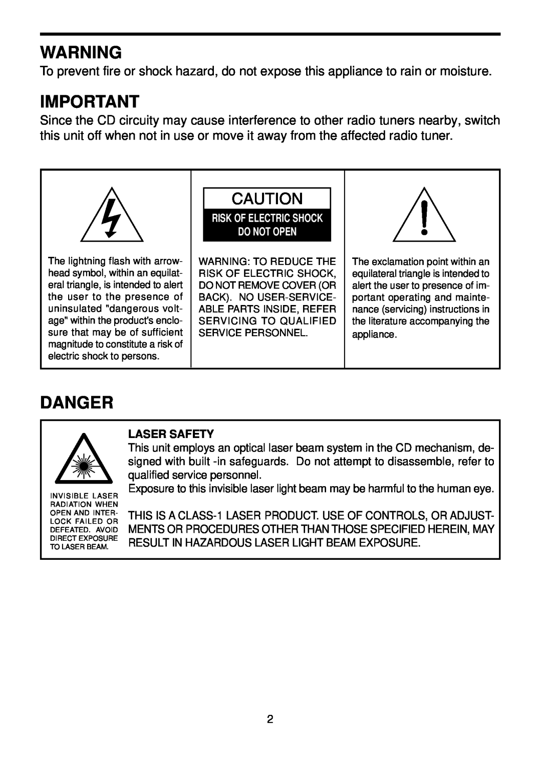 COBY electronic CXCD470 instruction manual Danger, Do Not Open 